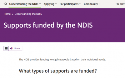 Supports funded by the NDIS